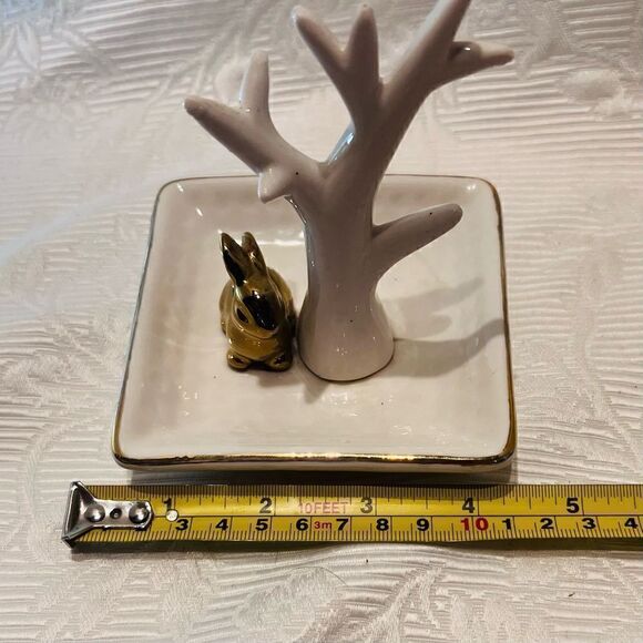Sagebrook Home White Ceramic Jewelry Tray Decorative Plate Tree Bunny Gift - Picture 5 of 9